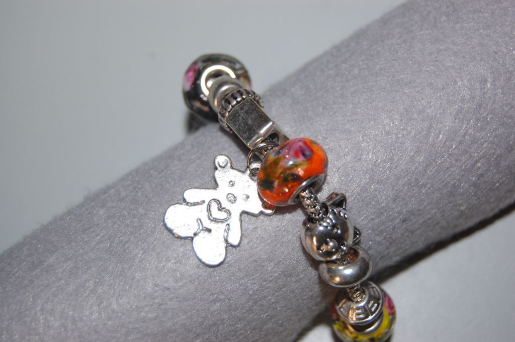 Pulsera Pandora osito y gato plata vieja