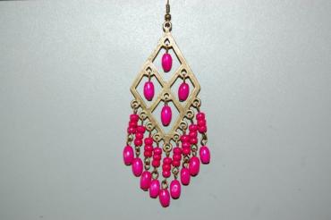 Earrings diamond wood Fuchsia