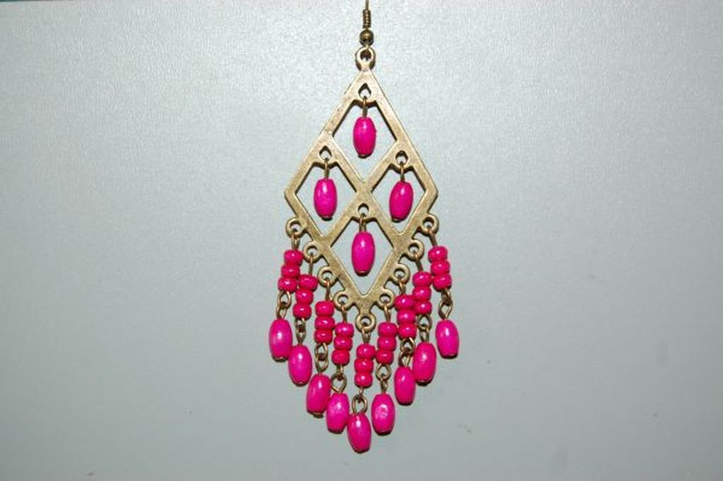 Earrings diamond wood Fuchsia