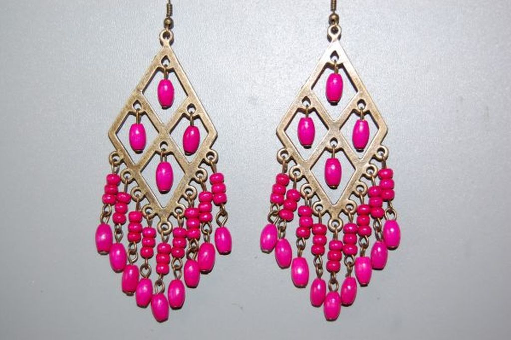 Earrings diamond wood Fuchsia