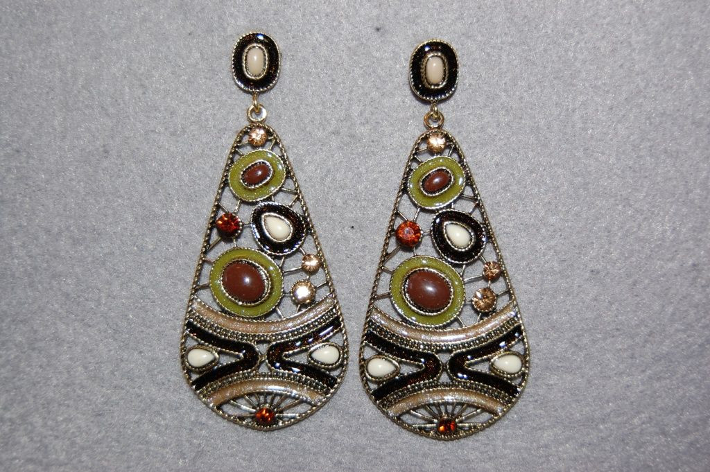 Earrings orange brown and green