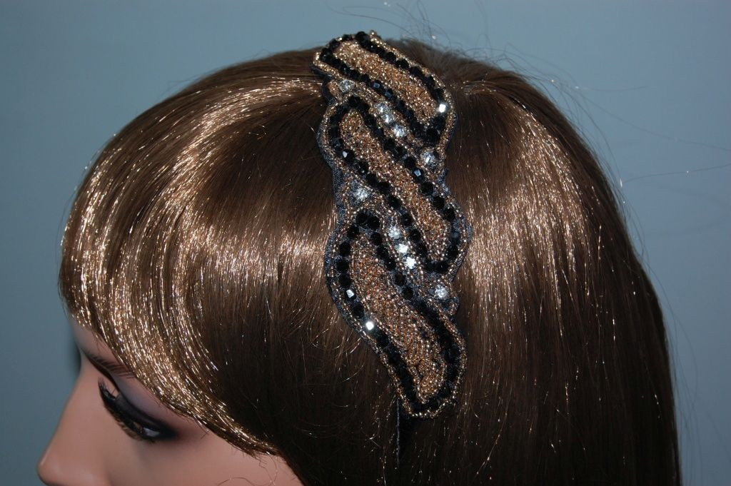 Anais black and gold tiara headpiece